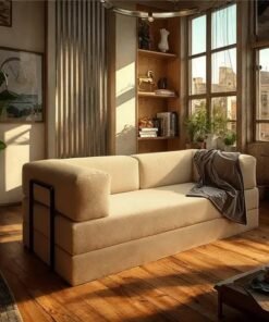 Sofá Cama Itália na Caixa c/ Espuma D33 Expansiva - Bege Boucle