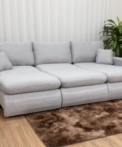 Sofá Cama Retrátil Reclinável Amaranto 2.70m 3 Módulos 80 - Cinza Linho