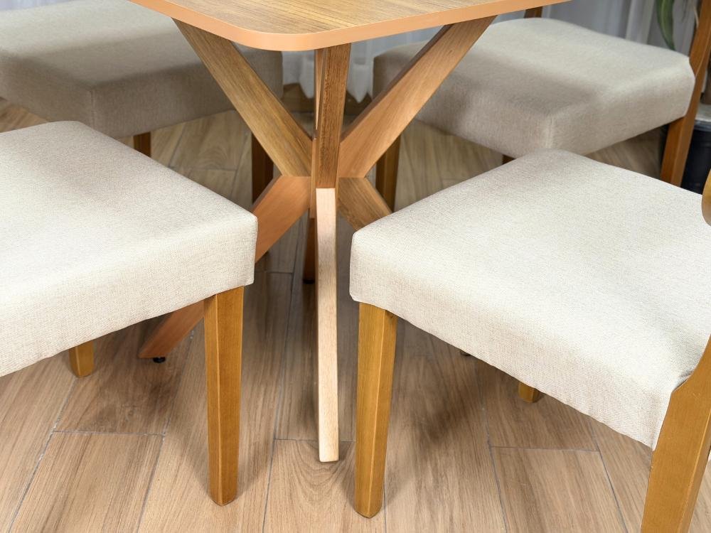Mesa de Jantar Simpatia 0.90x0.90 Quadrada c/4 Cadeiras Barcelona - Cinamomo/Bege Linho - Imagem 7
