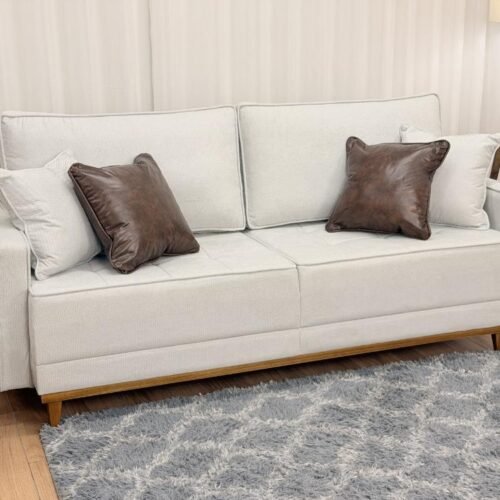 Sofá 3 Lugares Living Martins Molas Bonnel 2.00m - Cinza Linho Acquablock