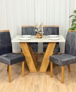 Mesa de Jantar Classic 1.20x0.80 Com 4 Cadeiras Isa - Cinamomo/Off White/Cinza