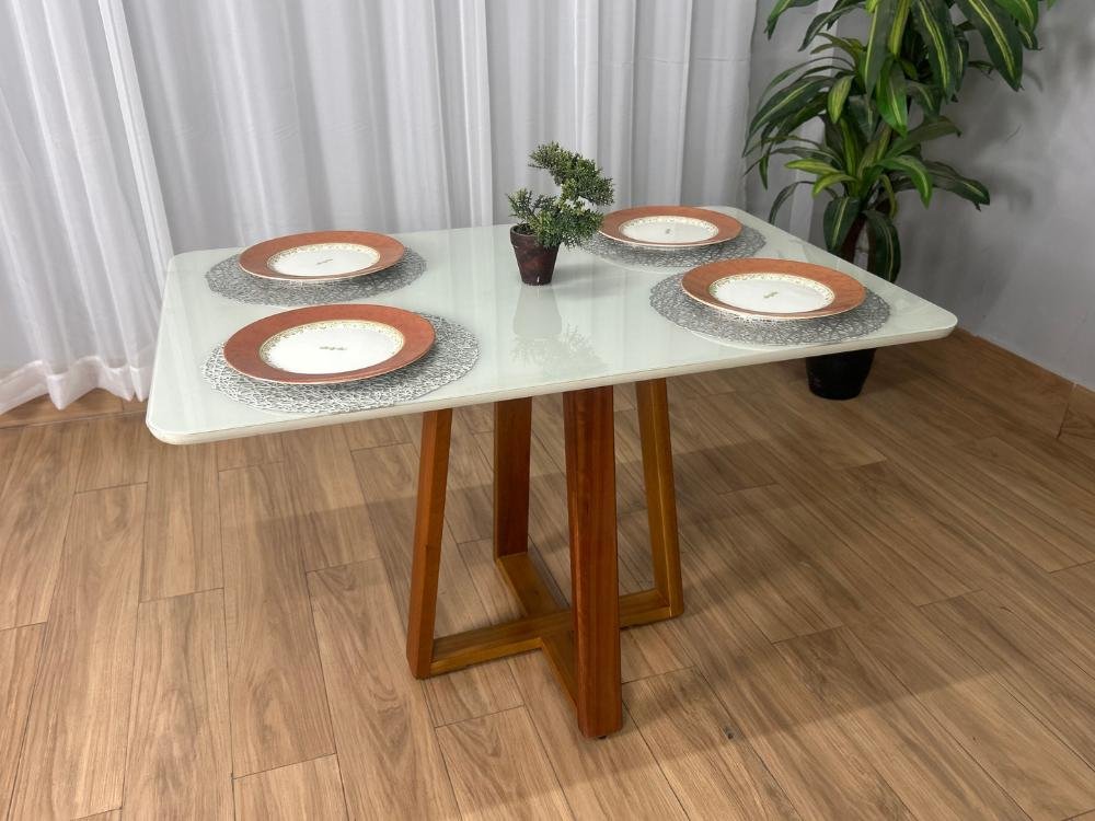 Mesa de Jantar Bali 1.20x0.80 Com 4 Cadeiras Isa - Cinamomo/Off White/Marrom Veludo - Imagem 7