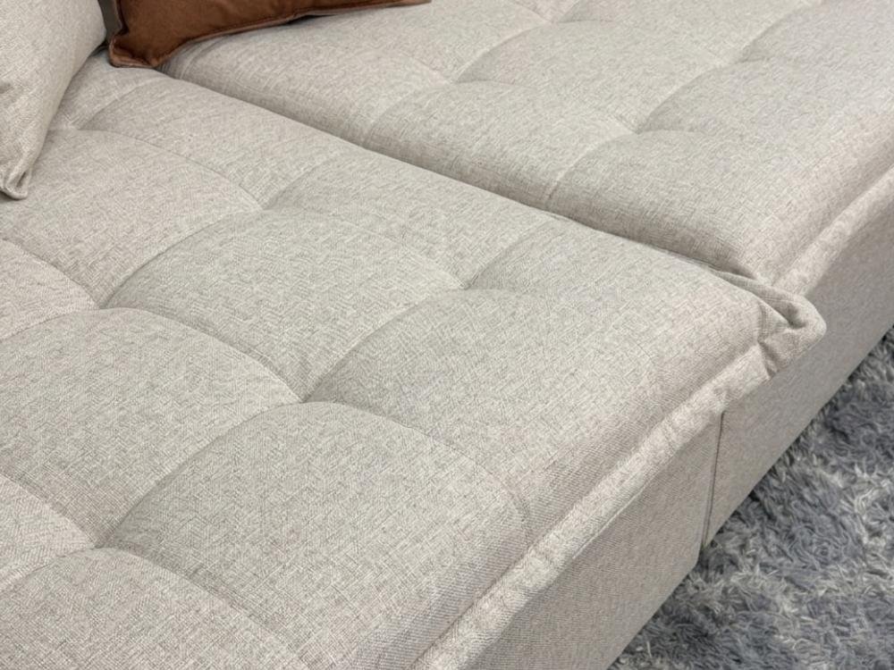 Sofá Cama Retrátil Reclinável Tebas 2.30m - Bege Linho/Marrom Courino - Imagem 4