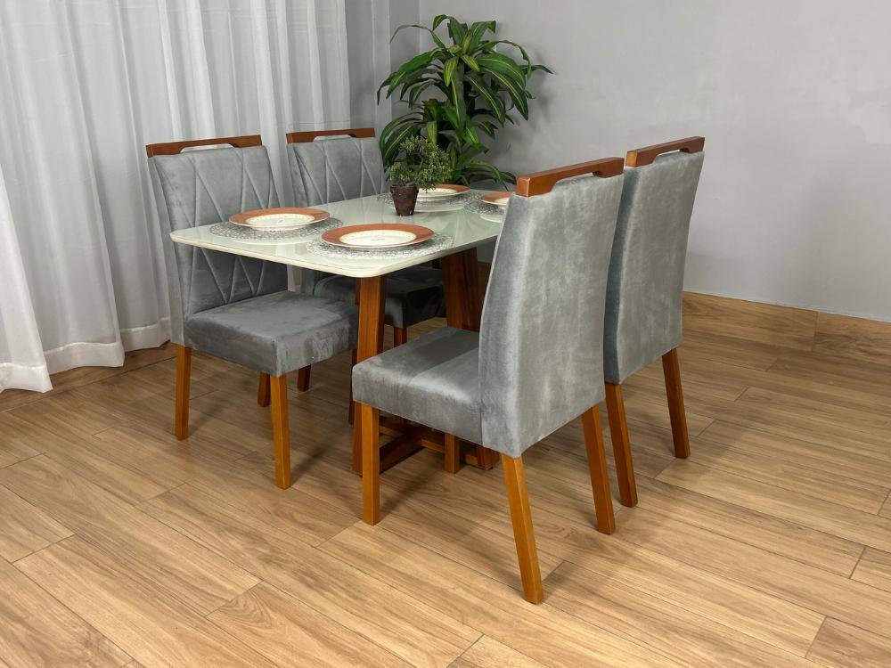 Mesa de Jantar Bali 1.20x0.80 Com 4 Cadeiras Isa - Cinamomo/Off White/Cinza Veludo - Imagem 2