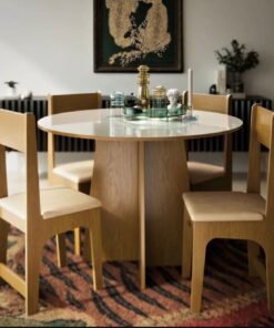 Mesa de Jantar Cindy Circular 90x90 c/4 Cadeiras Delta - Mel/Off White