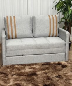 Sofa Cama Dominic 1.40m - Cinza Linho/Marrom Courino