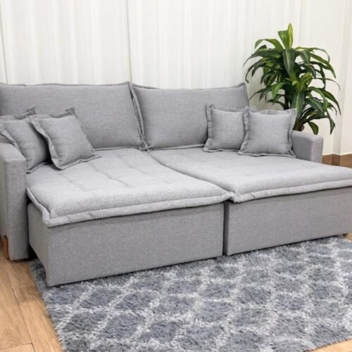 Sofá Cama Retrátil Reclinável Zoe 2.20m - Cinza Linho