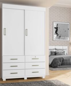 Guarda-Roupa Buzios 2 portas de correr Sem espelho 6 gavetas - Branco
