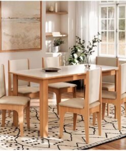 Mesa de Jantar Sara 1.43x0.83m c/6 Cadeiras Luana - Mel/Off White