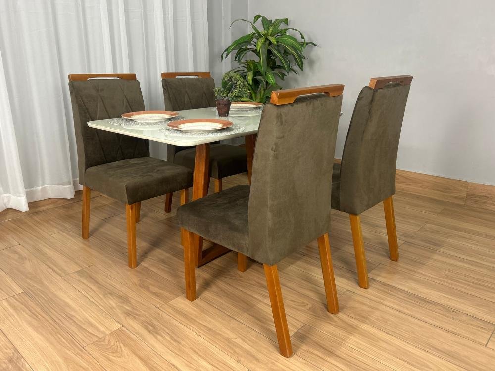 Mesa de Jantar Bali 1.20x0.80 Com 4 Cadeiras Isa - Cinamomo/Off White/Marrom Veludo - Imagem 2