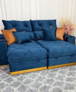 Sofá Retrátil Reclinável Pleno 2.30m - Azul Veludo