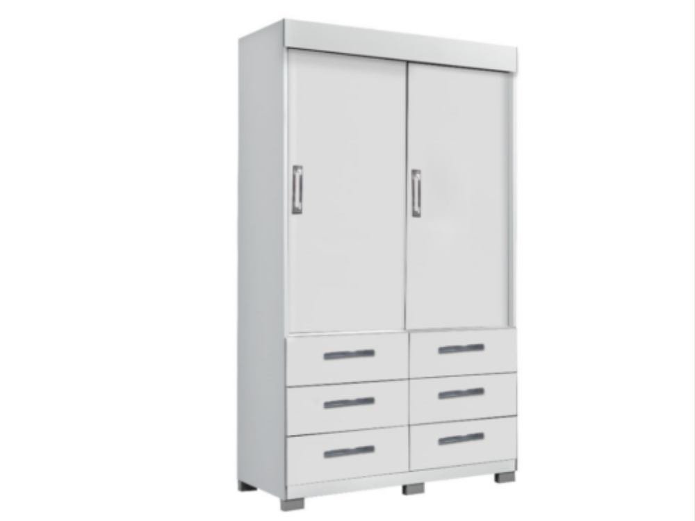 Guarda-Roupa Buzios 2 portas de correr com espelho 6 gavetas - Branco - Imagem 3