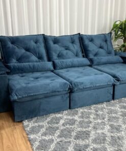 Sofá Retrátil Reclinável Porto Madero 2.70m- Azul Veludo