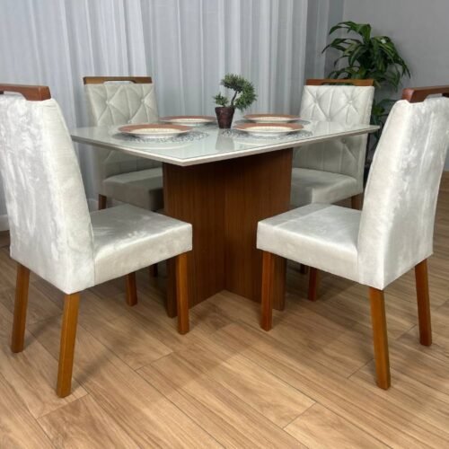 Alternative view of Mesa de Jantar Helo 1.20x0.90 Com 4 Cadeiras Jasmim - Mel/Off White/Bege Veludo