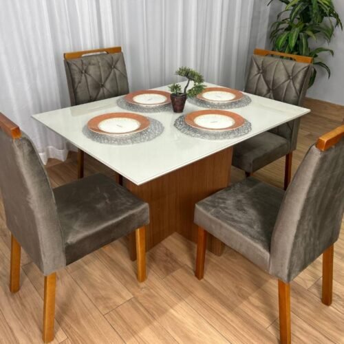 Alternative view of Mesa de Jantar Helo 1.20x0.90 Com 4 Cadeiras Jasmim - Mel/Off White/Marrom Veludo