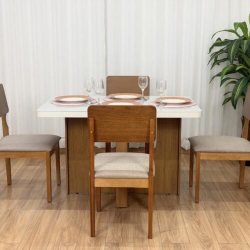 Alternative view of Mesa de Jantar Dora 1.20x0.80m c/ 4 Cadeiras Ana – Cinamomo/Off White/Bege Linho