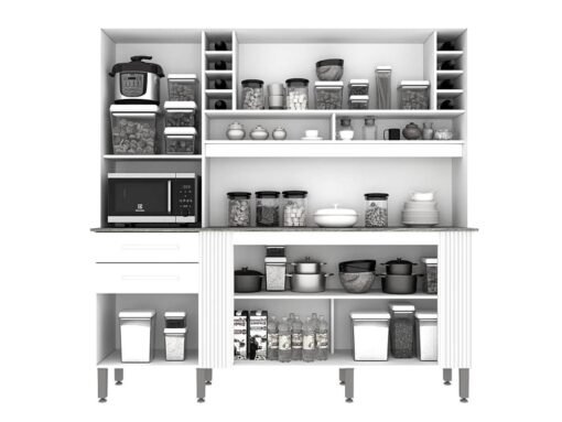 Armário Kit de Cozinha Catar 6 Portas 2 Gavetas - Cinamomo/Off White - Imagem 2