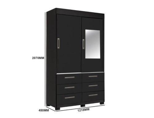 Alternative view of Guarda-Roupa Buzios 2 portas de correr com espelho 6 gavetas - Preto