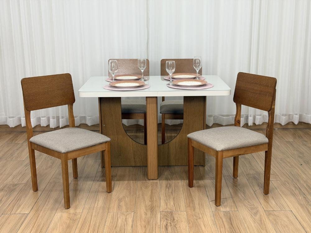 Mesa de Jantar Dora 1.20x0.80m c/ 4 Cadeiras Ana – Cinamomo/Off White/Bege Linho - Imagem 10