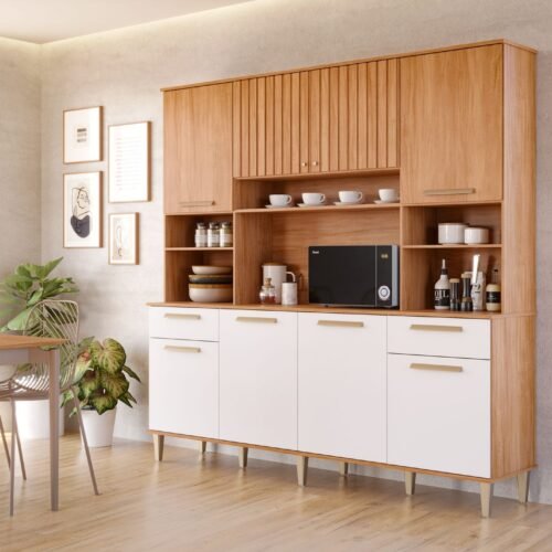 Kit de Cozinha Lívia 8 Portas 2 Gavetas 2.00m - Cinamomo/Off White
