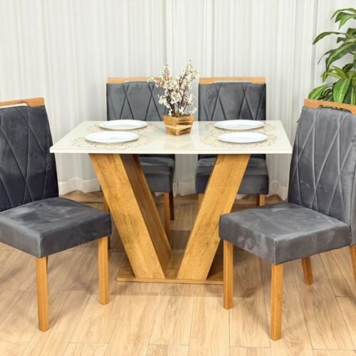 Alternative view of Mesa de Jantar Classic 1.20x0.80 Com 4 Cadeiras Isa - Cinamomo/Off White/Cinza