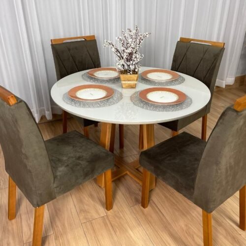 Alternative view of Mesa de Jantar Bali Circular 1.10x1.10 c/4 Cadeiras Isa  - Cinamomo/Off White/Marrom Veludo