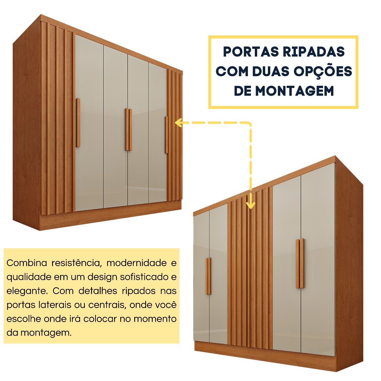 Guarda-Roupa Itaperuna 6 portas Ripado 1.80m - Cinamomo/Off White - Imagem 6