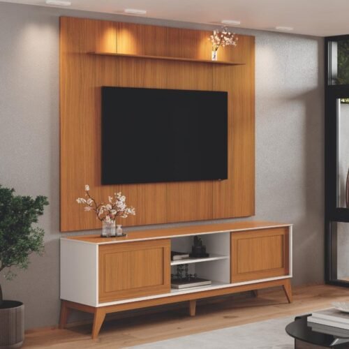 Rack King com Painel Avant 75" -  Off White/Cedro