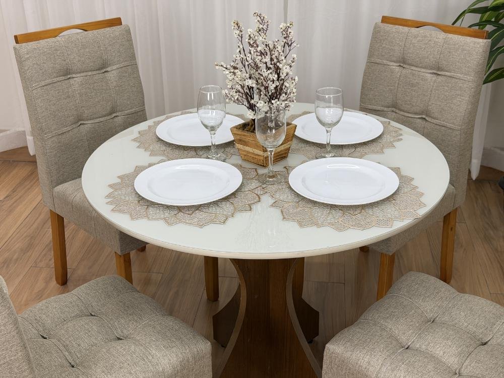 Mesa de Jantar Sienna Circular 1.00 Com 4 Cadeiras Londres - Cinamomo/Off white/Bege Linho - Imagem 5