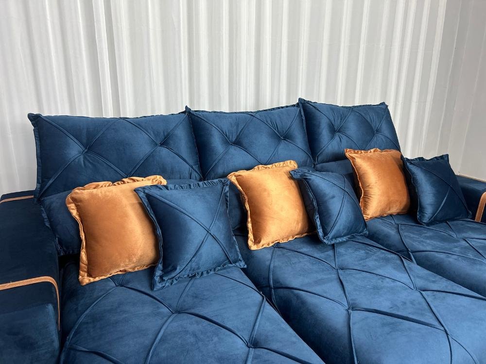 Sofá Retrátil Reclinável Pleno 3 Módulos 2.60m - Azul Veludo - Imagem 5