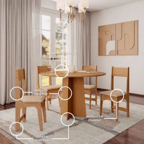 Alternative view of Mesa de Jantar Cindy Circular 90x90 c/4 Cadeiras Delta - Mel/Off White