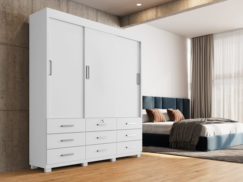 Guarda-Roupa Itapema II 3 portas de correr Sem espelho 9 gavetas - Branco