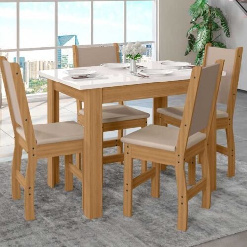 Mesa de Jantar Bellagio Com 4 Cadeiras Clara - Freijo/Off White