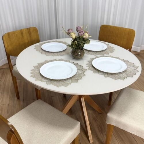 Alternative view of Mesa de Jantar Circular Simpatia 1.08x1.08 c/4 Cadeiras Barcelona - Cinamomo/Off White/Begeb Linho