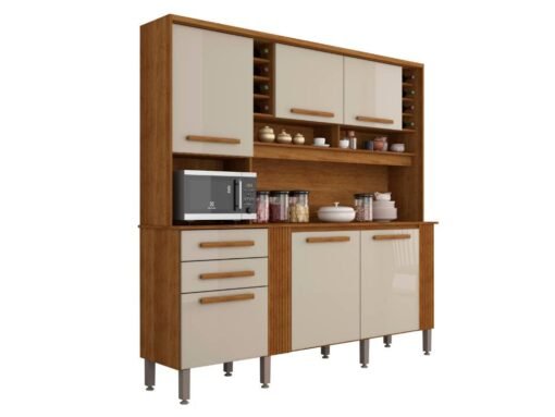 Armário Kit de Cozinha Catar 6 Portas 2 Gavetas - Cinamomo/Off White - Imagem 3