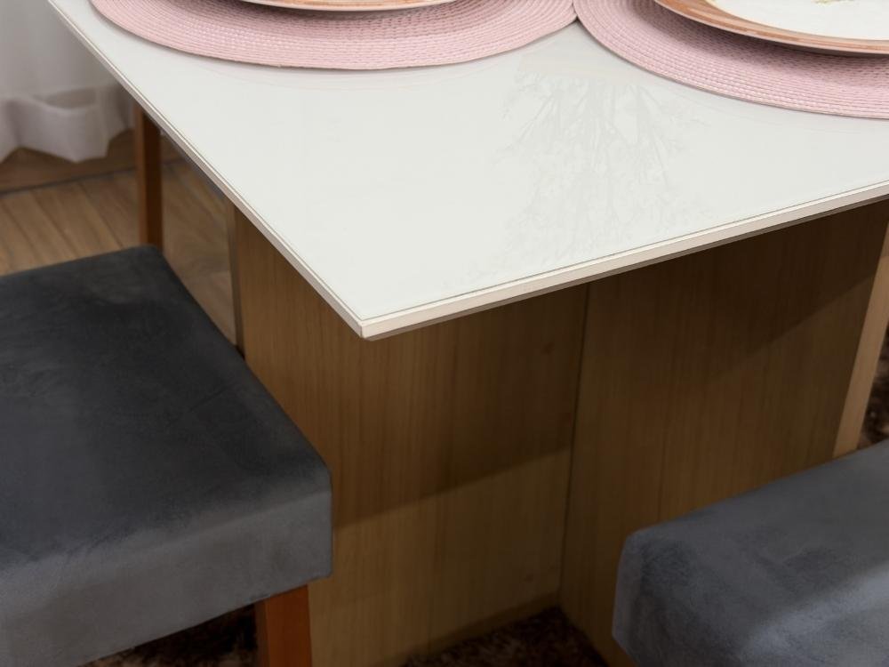 Mesa de Jantar Helo 0.90x0.90 Com 4 Cadeiras Jasmim - Freijó/Off White/Cinza Veludo - Imagem 2