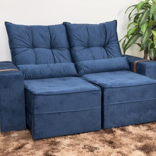 Sofá Retrátil Reclinável Junior 1.80m - Azul Veludo