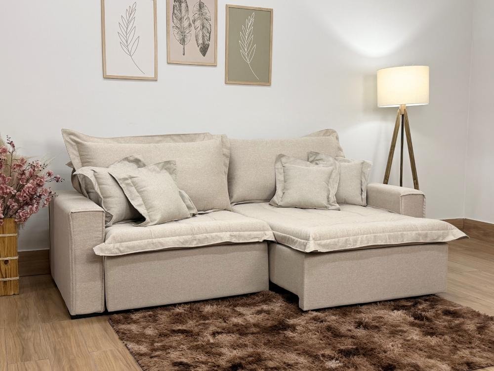 Sofá Cama Retrátil Reclinável Bolt 2.00m Mod.80 - Bege Linho - Imagem 2