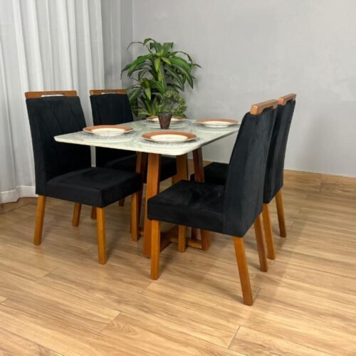 Alternative view of Mesa de Jantar Bali 1.20x0.80 Com 4 Cadeiras Isa - Cinamomo/Off White/Preta