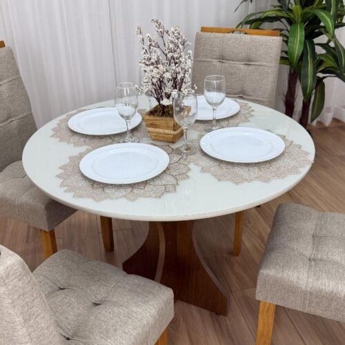 Alternative view of Mesa de Jantar Sienna Circular 1.00 Com 4 Cadeiras Londres - Cinamomo/Off white/Bege Linho