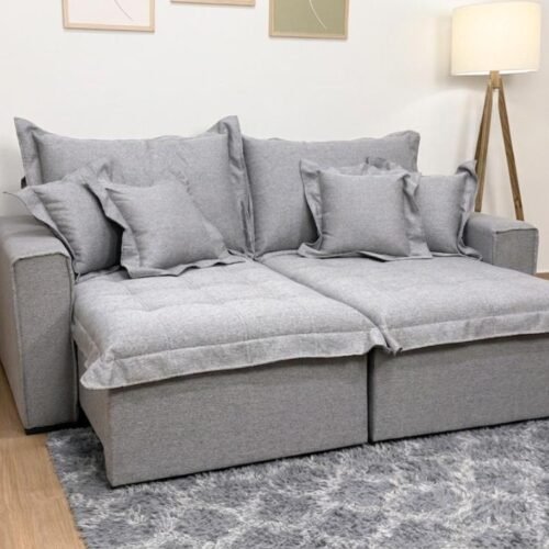 Sofá Cama Retrátil Reclinável Bolt 2.80m Mod.120 - Cinza Linho