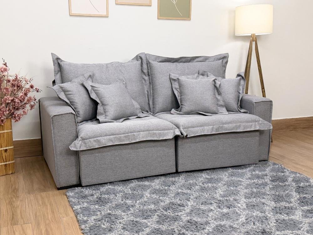 Sofá Cama Retrátil Reclinável Bolt 2.00m Mod.80 - Cinza Linho - Imagem 3