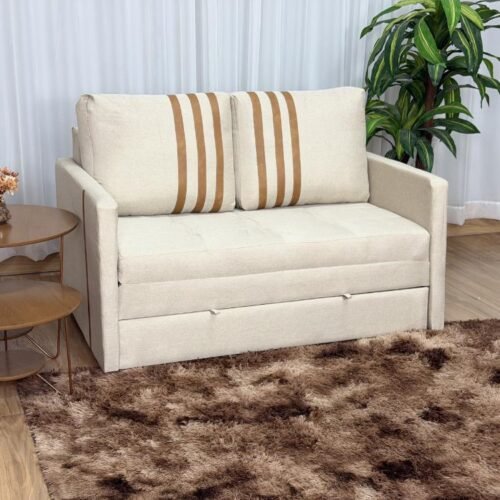Alternative view of Sofa Cama Dominic 1.40m - Bege Linho/Marrom Courino