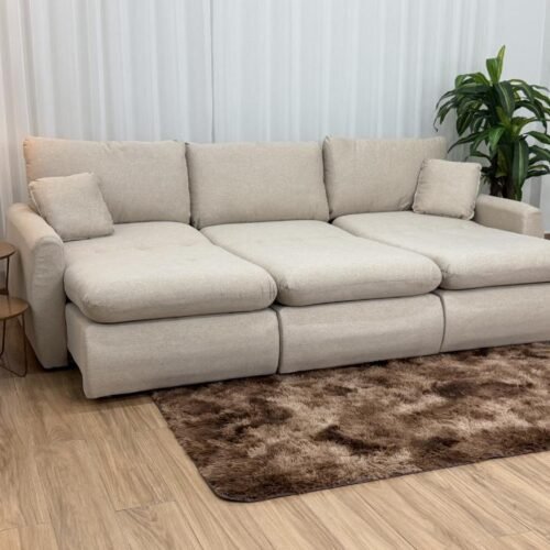 Sofá Cama Retrátil Reclinável Amaranto 2.70m 3 Módulos 80 - Bege Linho