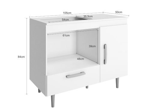 Alternative view of Balcão Alecrim Para Cooktop 4 Bocas 1 porta 1 gaveta – branco