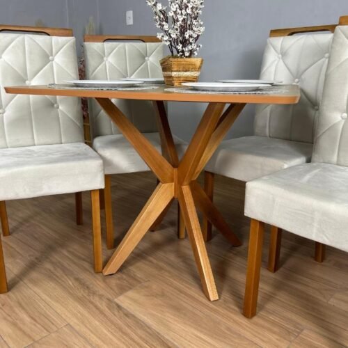 Alternative view of Mesa de Jantar Simpatia 0,90x0,90 Quadrada Com 4 cadeiras Jasmim - Cinamomo/Bege