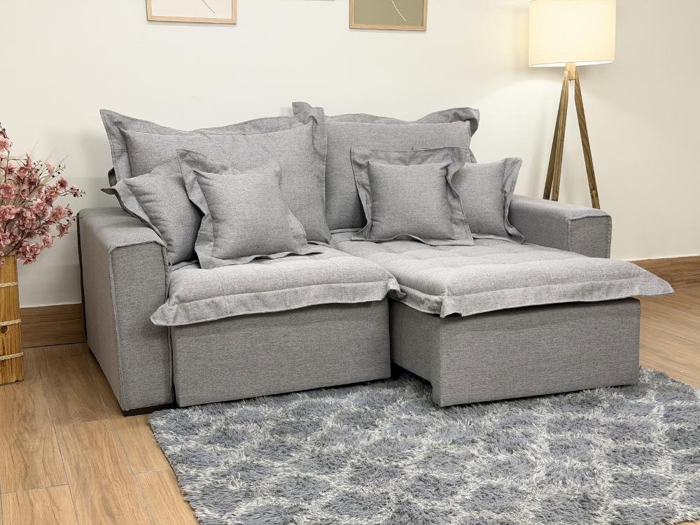 Sofá Cama Retrátil Reclinável Bolt 2.00m Mod.80 - Cinza Linho - Imagem 2