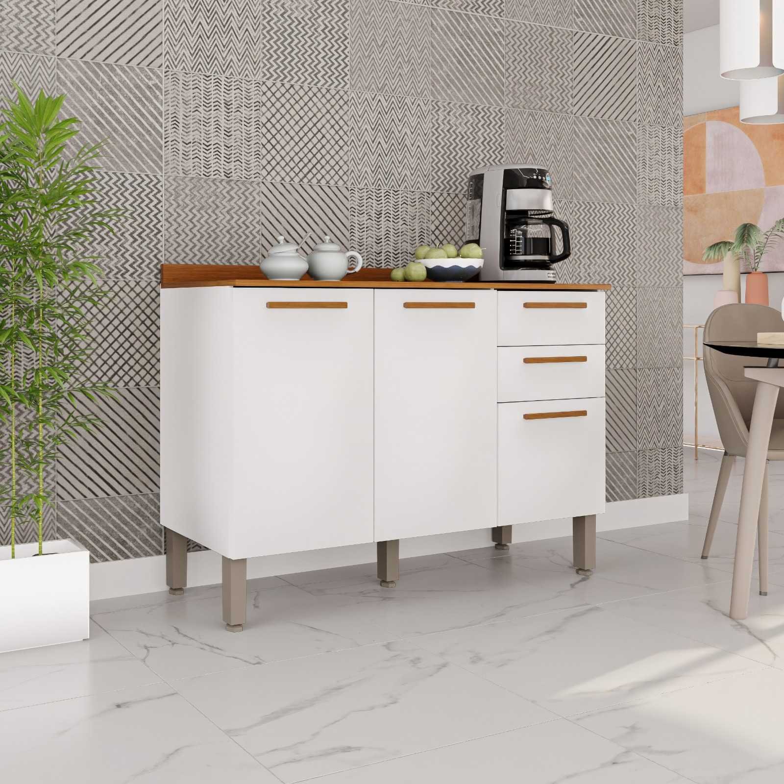 Balcão de Cozinha New Valência 1,20m - Branco/Cinamomo