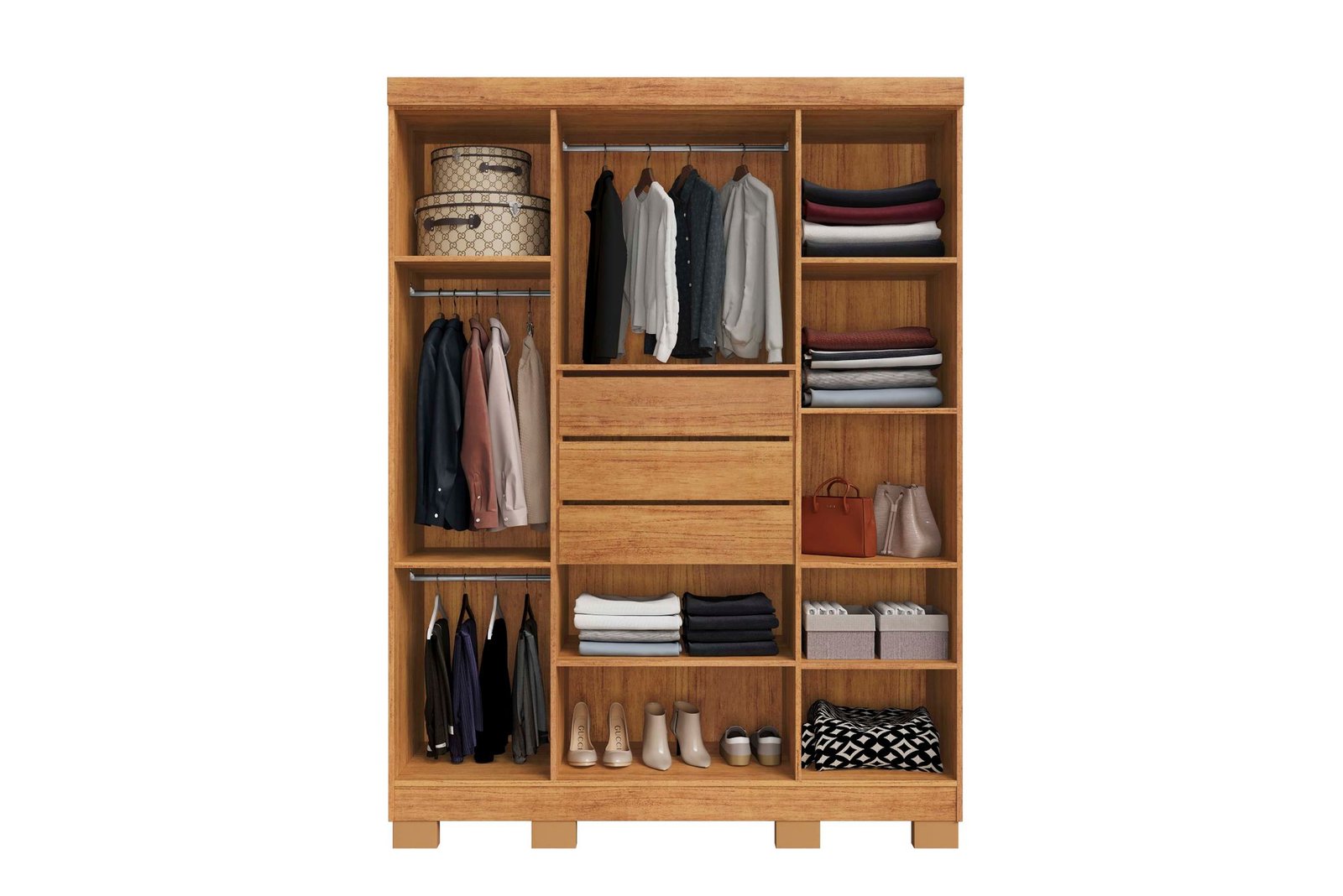 Guarda-Roupa Domus 4 portas com pés e chave - Cedro/Areia - Imagem 3