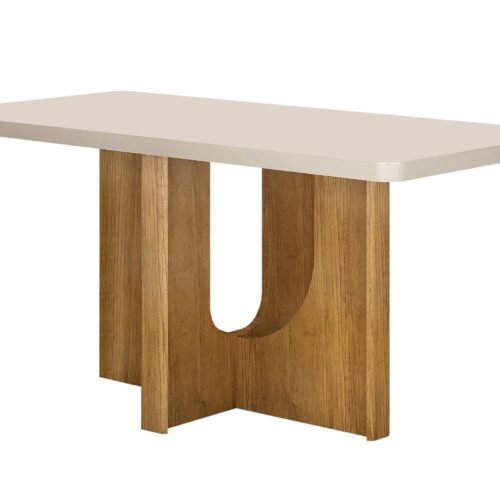 Mesa de Jantar Dora 1.60x0.80m c/Vidro – Cinamomo/Off White